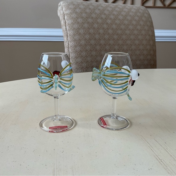 NWT Massimo Lunardon Tropical Fish Wine Glasses 🐟 - Picture 4 of 7